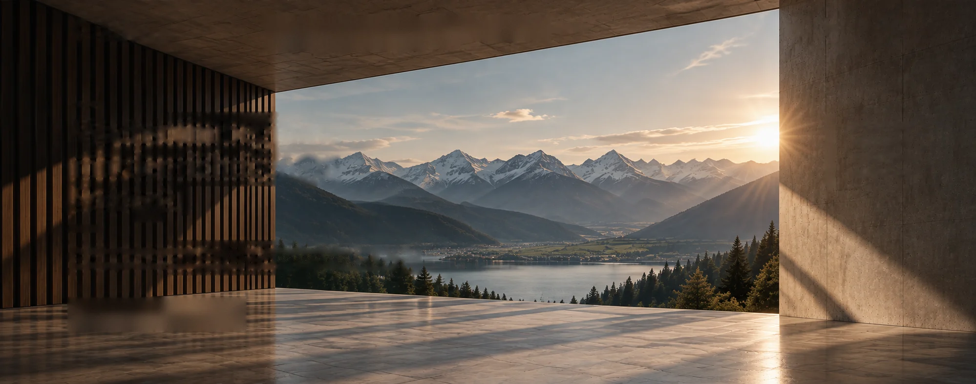 Luxuspavillon mit Alpenblick bei Sonnenuntergang